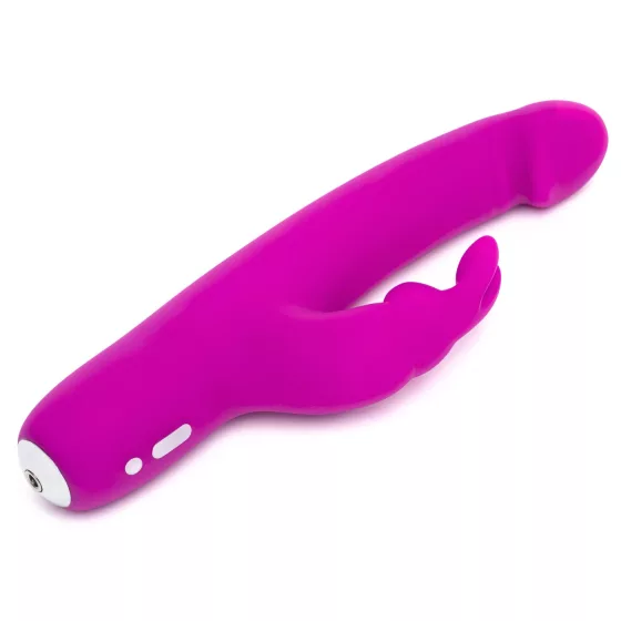 Happyrabbit - realistický vibrátor s klitorálním ramenem - dobíjecí, fialový
