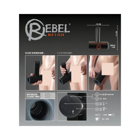 Rebel - akumulátorová, pohyblivá, vibrační masturbátor (černá)