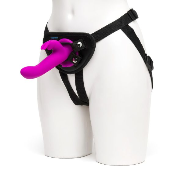 Happyrabbit Strap-On - králičí připínací vibrátor (fialový)