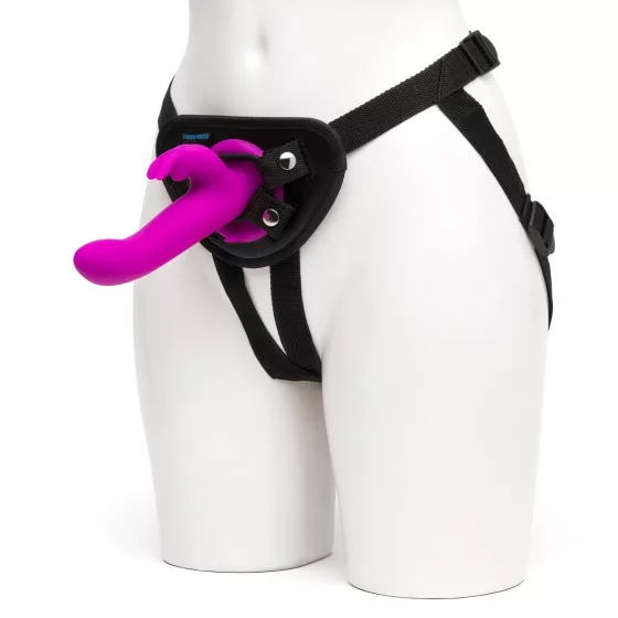 Happyrabbit Strap-On - králičí nasazovací vibrátor s raménkem na klitoris (fialový)