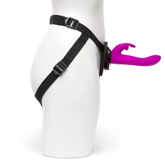 Happyrabbit Strap-On - králičí nasazovací vibrátor s raménkem na klitoris (fialový)