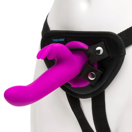Happyrabbit - strap-on vibrátor s králíčkem - fialový