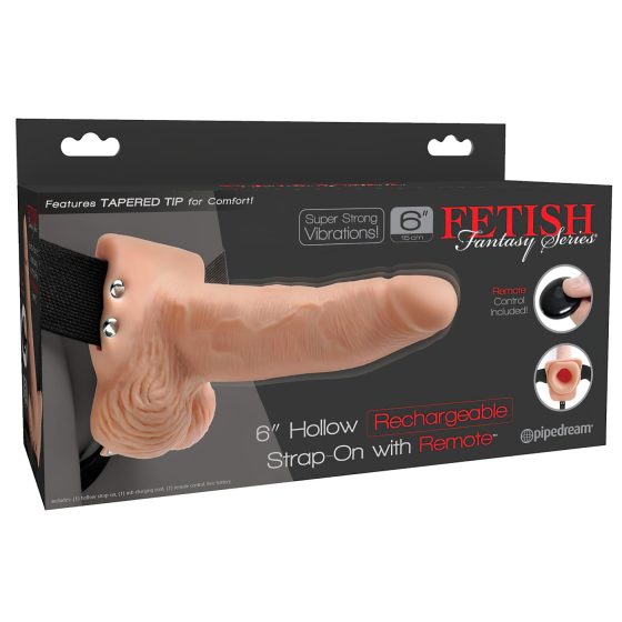 Fetish Strap-On 6 - připínací, dutý vibrátor (přírodní)