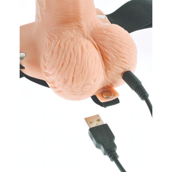 Fetish Strap-On 6 - připínací, dutý vibrátor (přírodní)
