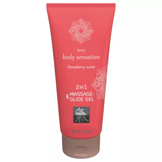 HOT - Shiatsu 2v1 s vůní jahod - masážní lubrikační gel - jahoda (200 ml)
