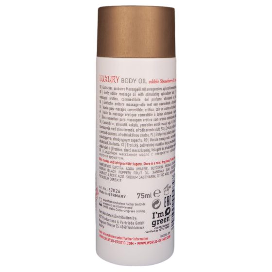 Shiatsu Luxury - jedlý masážní olej - jahoda a červený pepř - 75 ml