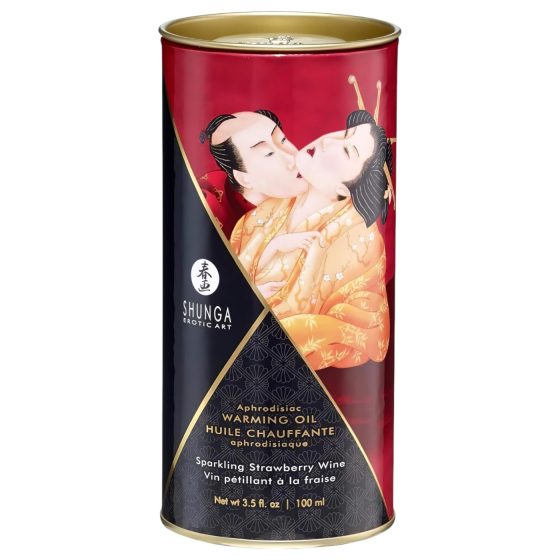 Shunga - hřejivý masážní olej - šampaňské a jahoda (100 ml)