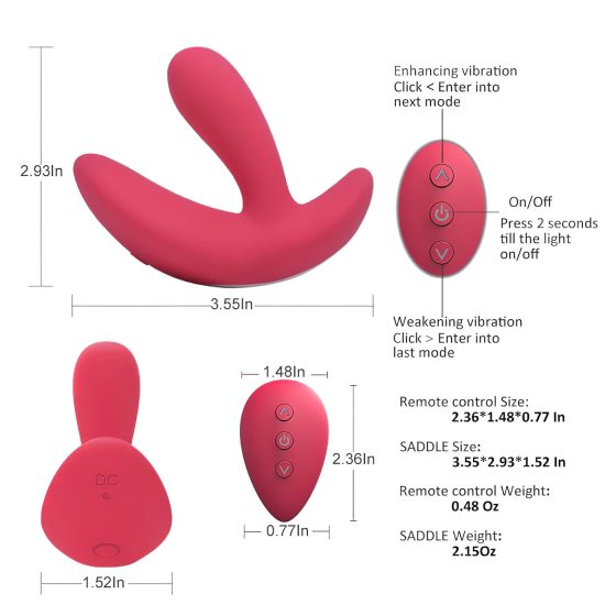 Cotoxo Sedlo - dálkově ovládaný prostatický vibrátor (červený)