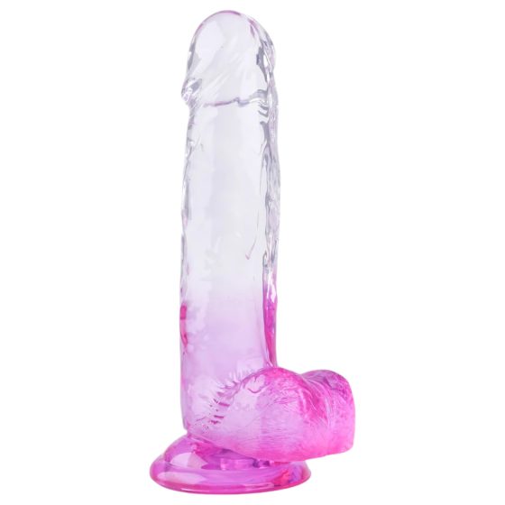 Sunfo - přísavkový, varlatý dildo - 22 cm (průhledný-fialový)