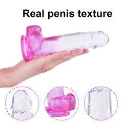   Sunfo - přísavkový, varlatý dildo - 22 cm (průhledný-fialový)