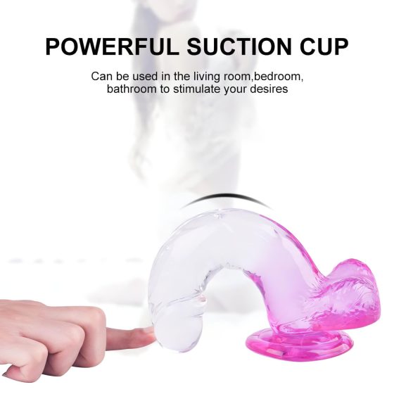 Sunfo - přísavkový, varlatý dildo - 22 cm (průhledný-fialový)
