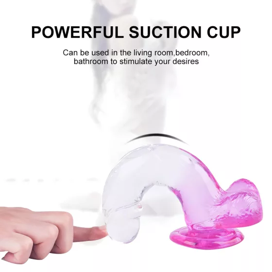 Sunfo - dildo s přísavkou a varlaty - 22 cm - průhledně fialový