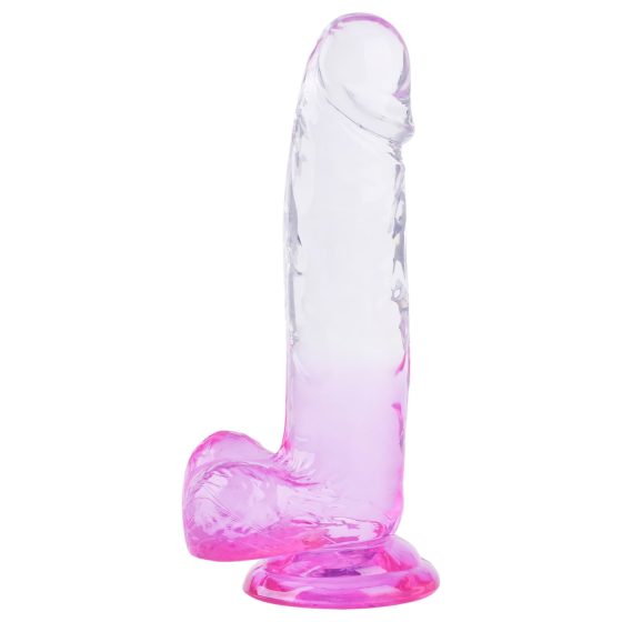 Sunfo - přísavkový, varlatý dildo - 22 cm (průhledný-fialový)