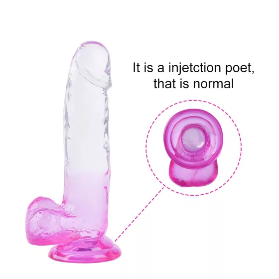 Sunfo - dildo s přísavkou a varlaty - 22 cm - průhledně fialový