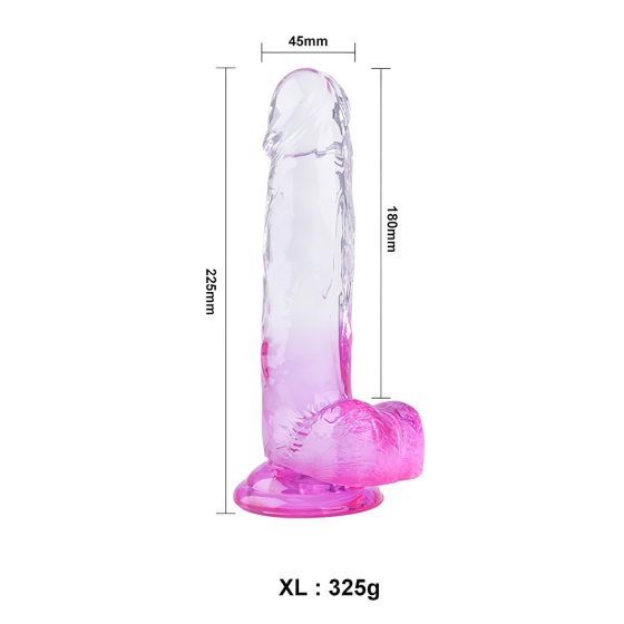 Sunfo - přísavkový, varlatý dildo - 22 cm (průhledný-fialový)