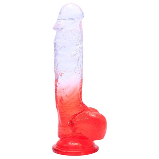 Sunfo - přísavkový dildo s varlaty - 21cm (průhledný-červený)