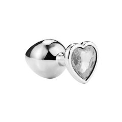   Sunfo - kovové anální dildo s kamenem ve tvaru srdce (stříbrno-bílé)