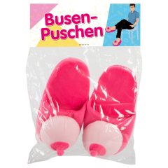Růžové plyšové pantofle - ve tvaru prsou