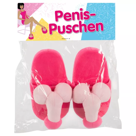 Plyšové pantofle - tvar penisu - růžové