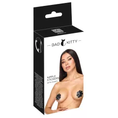   Bad Kitty - nálepky na bradavky s hroty a řetízkem (černé)