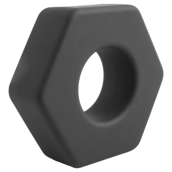 Pulselock Forge - silikonový erekční kroužek ve tvaru matice (černý) - 22 mm