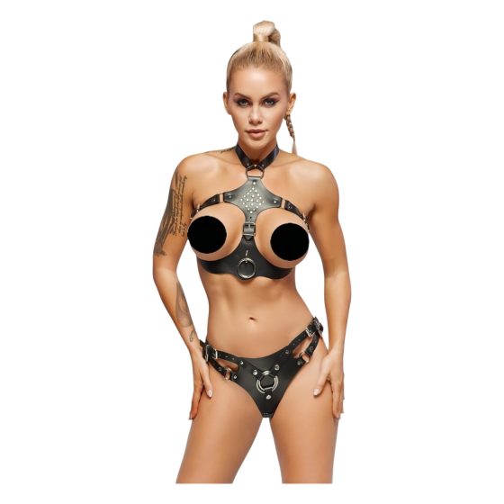 ZADO - kožený set s připínacím postrojem (černý)