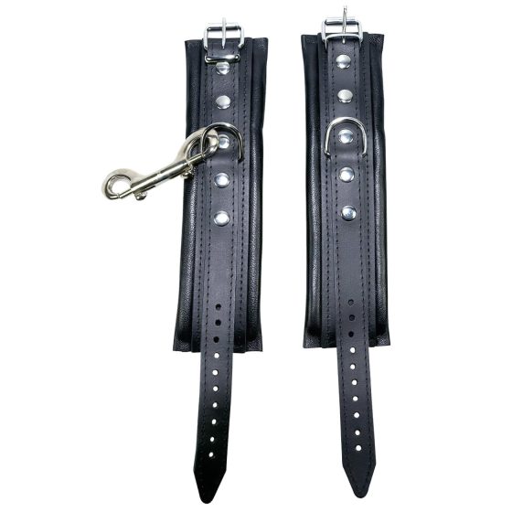 ZADO - kožená pouta na zápěstí s karabinou - černá