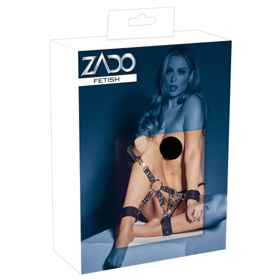 ZADO - Sada černo-křížových pout na zápěstí a kotníky (černá)