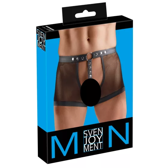 Svenjoyment - pánské síťované slipy s otevřeným rozkrokem a kroužkem na penis (černé) - M