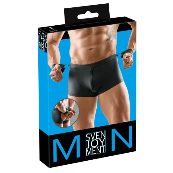 Svenjoyment - pánské spodní prádlo s otevřeným zadním dílem a pouty (černé) - M