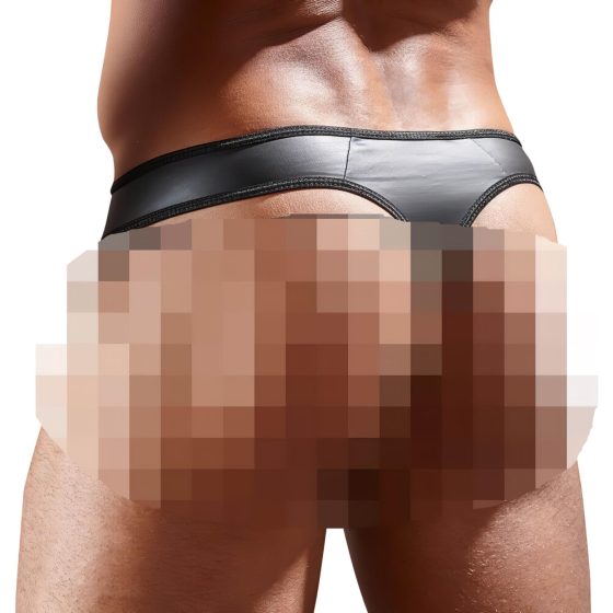 Lesklá pánská tanga s průhlednou vsadkou (černá)