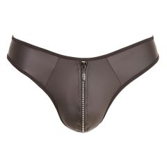   Svenjoyment - lesklé pánské tanga se zipem a štrasovými kamínky (černé)