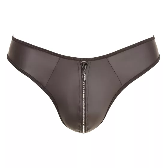 Svenjoyment - pánské lesklé tanga s kamínky a zipem - černé - XL