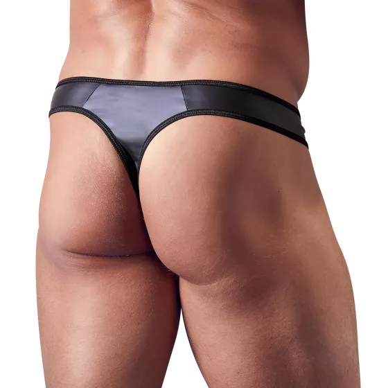 Svenjoyment - pánské lesklé tanga s kamínky a zipem - černé - XL