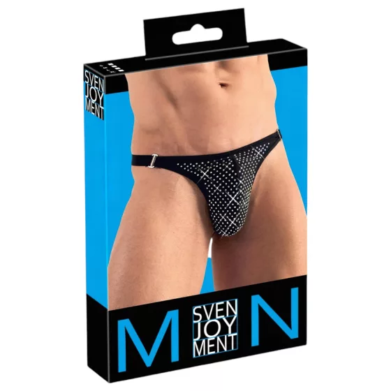 Svenjoyment - pánská tanga s kamínky - černá