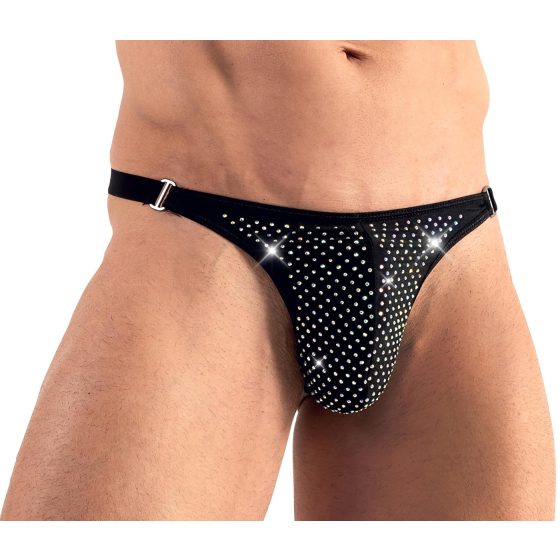 Svenjoyment - pánská tanga s ozdobnými kamínky (černá)