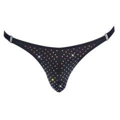 Svenjoyment - pánská tanga s ozdobnými kamínky (černá)