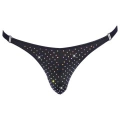 Svenjoyment - pánská tanga s ozdobnými kamínky (černá)