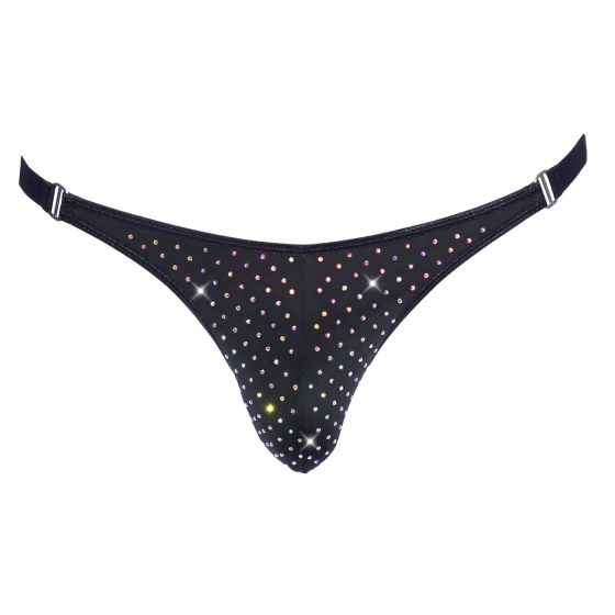 Svenjoyment - pánská tanga s ozdobnými kamínky (černá)