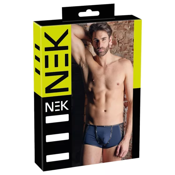 NEK - černé boxerk y se šněrováním a síťovanými vsadkami (modré) - M