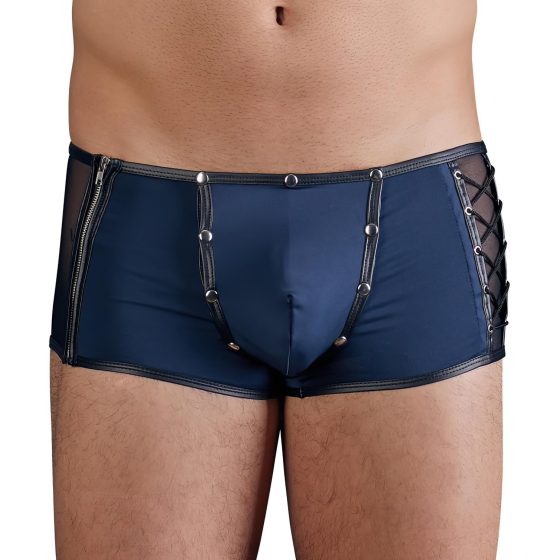NEK - černé boxerky s modrou síťovanou vložkou a šněrováním