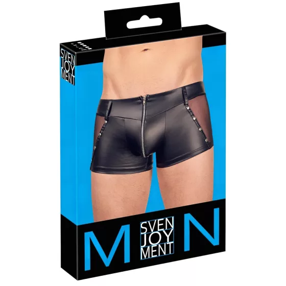Svenjoyment - lesklé pánské boxerky se zipem (černé) - XL