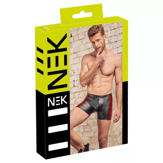 NEK - pánské boxery s červenými vsadkami na bocích a zipem - černé - L