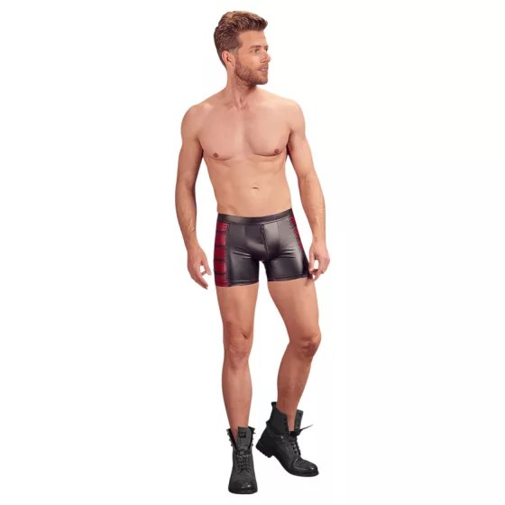 NEK - pánské boxery s červenými vsadkami na bocích a zipem - černé - 2XL