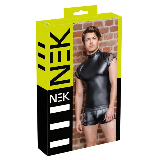 NEK - pánský top s nýty a síťovanými vsadkami (černý)