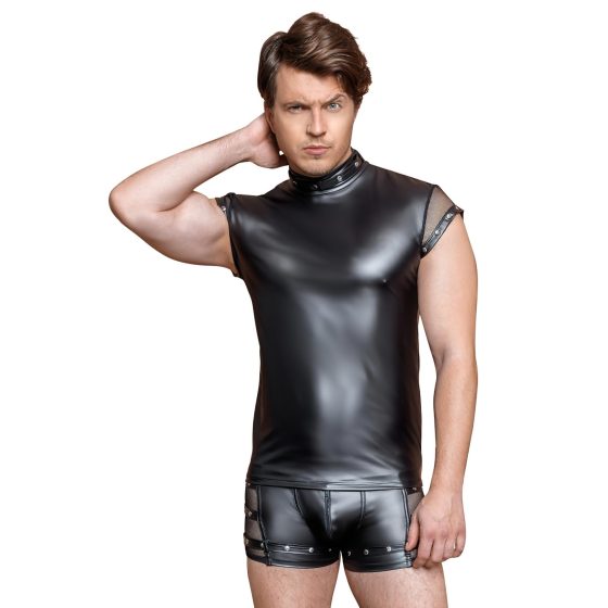 NEK - pánský top s nýty a síťovanými vsadkami (černý)
