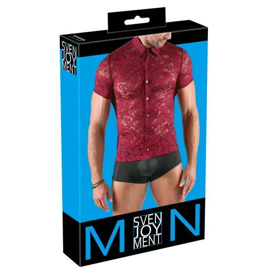 Svenjoyment - pánská košile z květinové krajky (červená) - M