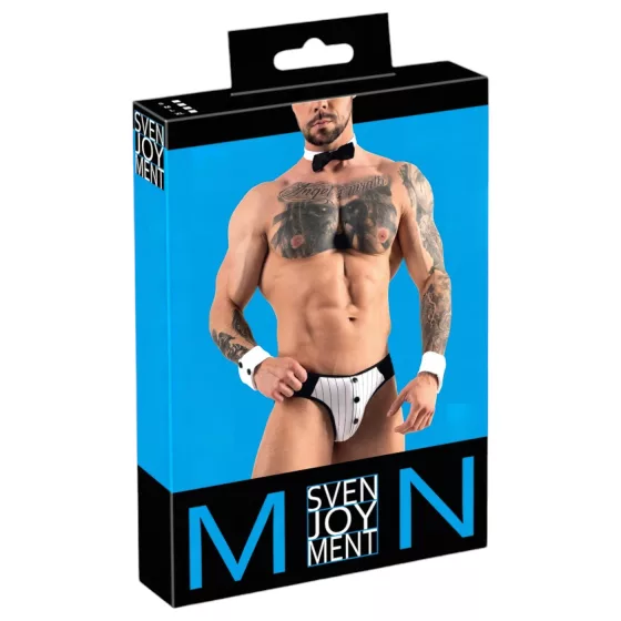 Svenjoyment - pánské tanga kostým číšník - černobílá sada - M