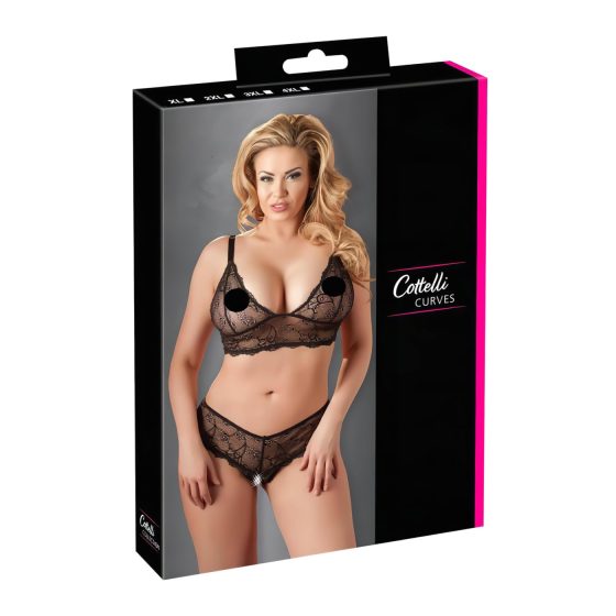 Cottelli Plus Size - krajková podprsenka set (černý)