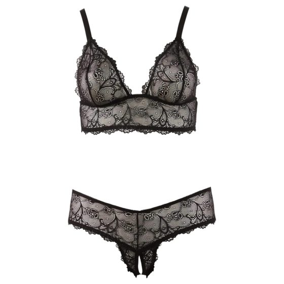 Cottelli Plus Size - krajková podprsenka set (černý)